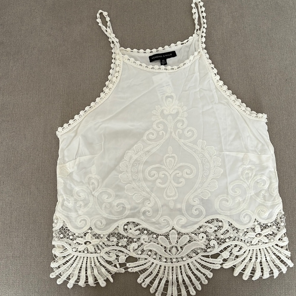 Kendall & Kylie Crochet Embroidered Tank Top